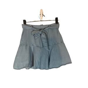 Zara Light Blue Denim Belted A-Line Mini Skirt Side Zip Women Sz M